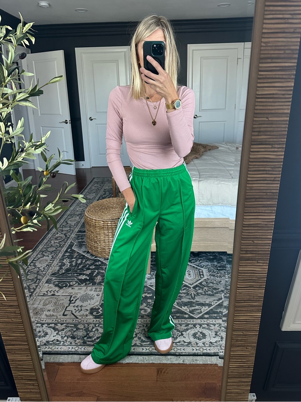 ADIDAS Green Wide-Leg Track Pants XS